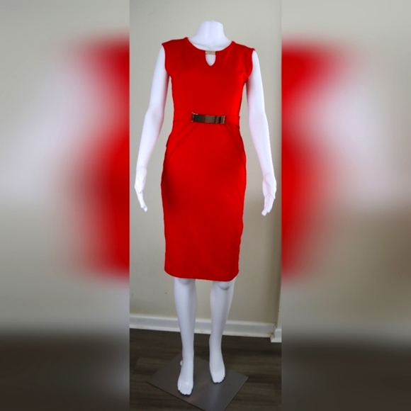 Red Midi Dress with Gold Detailing - Picture 7 of 9